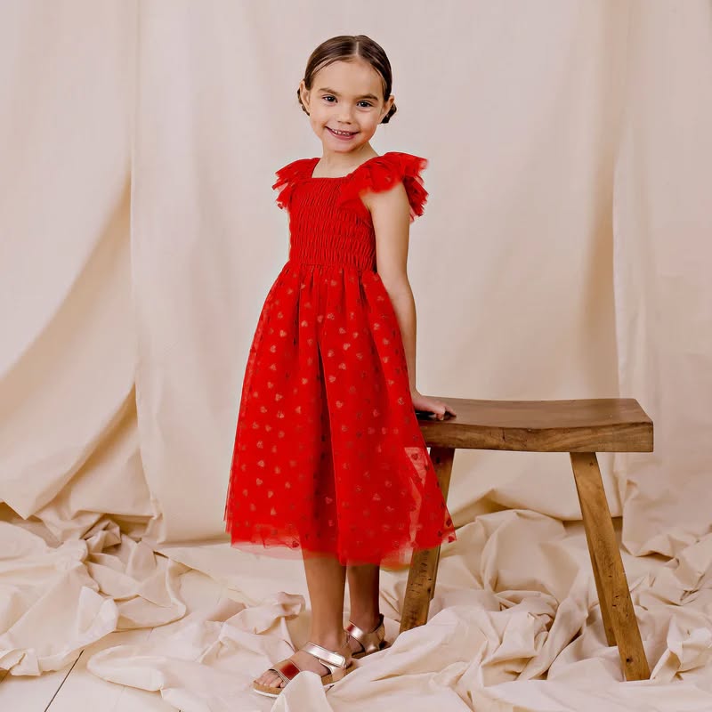 Designer Kidz FROM THE HEART TULLE DRESS - RED
