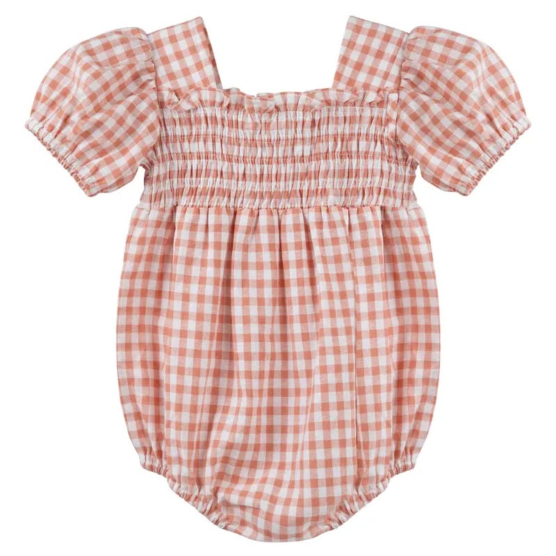 Designer Kidz LILY PUFF SLEEVE ROMPER - TERRACOTTA GINGHAM