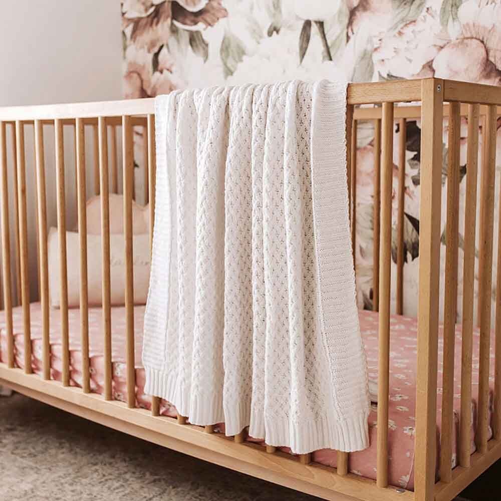 Snuggle Hunny Kids White Diamond Knit Organic Baby Blanket