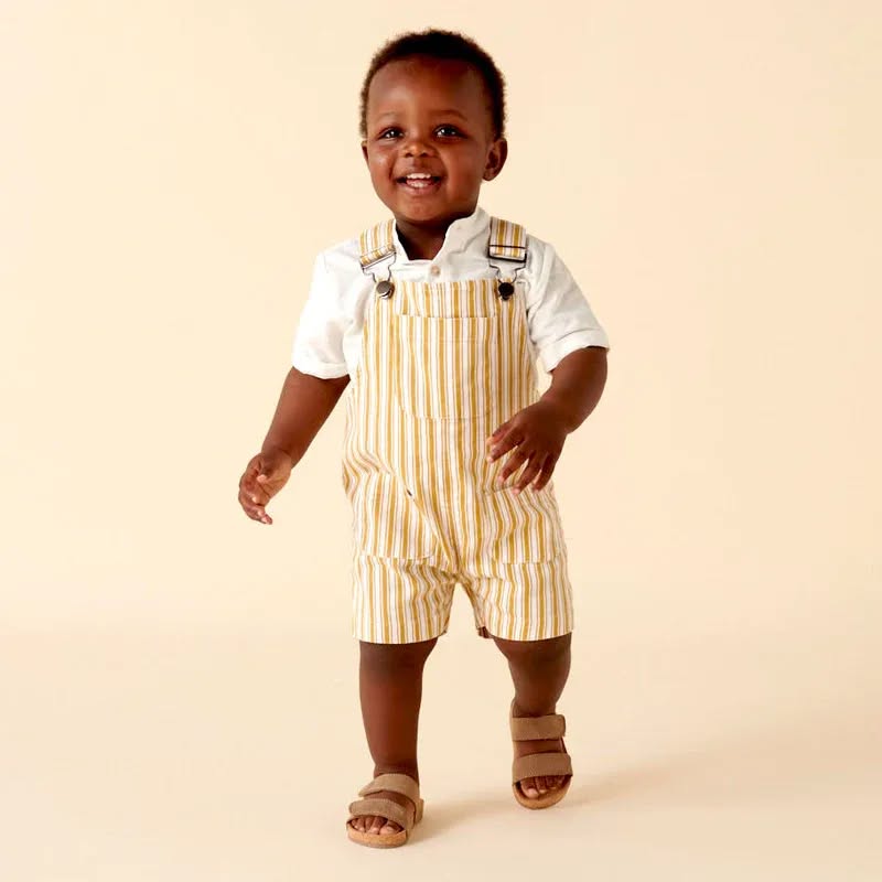 Designer Kidz CHARLIE STRIPE OVERALLS - MUSTARD