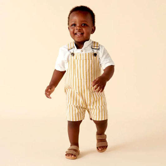 Designer Kidz CHARLIE STRIPE OVERALLS - MUSTARD