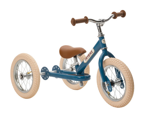Blue Vintage Trybike, Cream Tyres and Chrome (3 wheel)