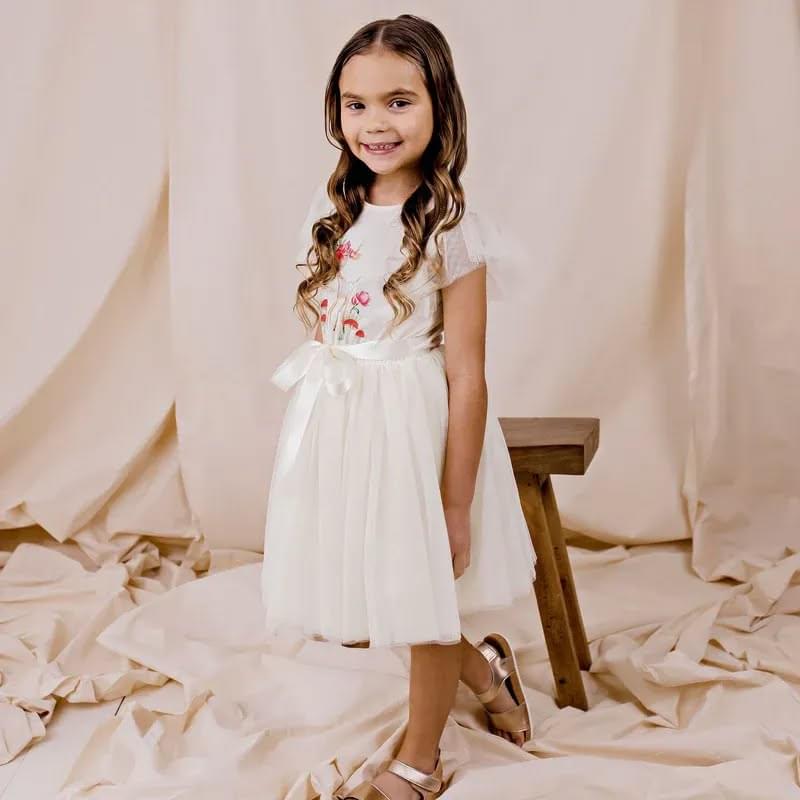 Designer Kidz REINDEER GARDEN TUTU DRESS - ANTIQUE CREAM