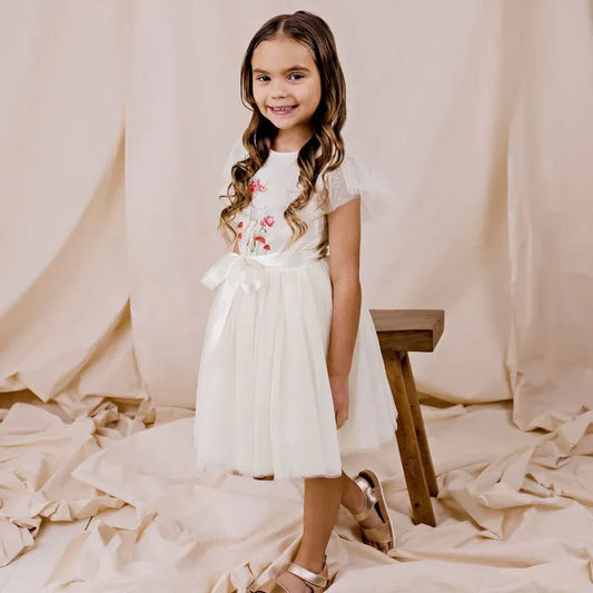 Designer Kidz REINDEER GARDEN TUTU DRESS - ANTIQUE CREAM